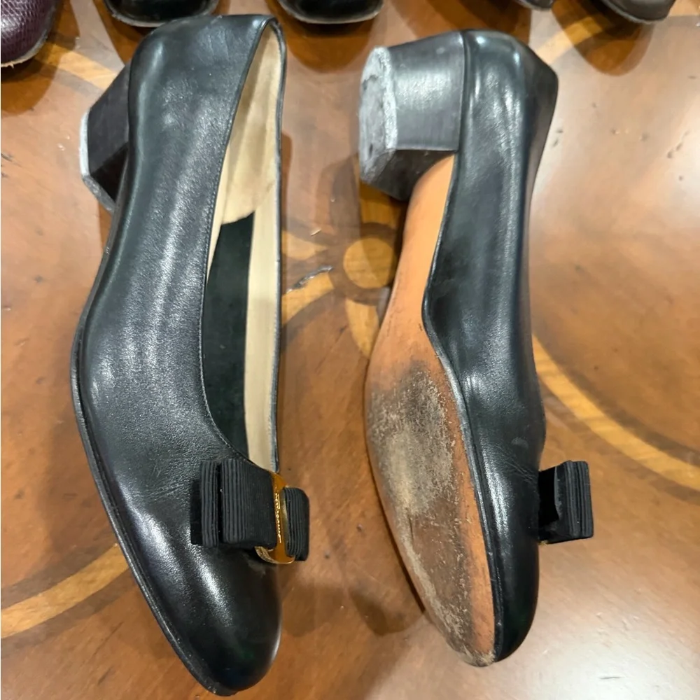 Salvatore Ferragamo Black Flats with Gold‎ Buckle